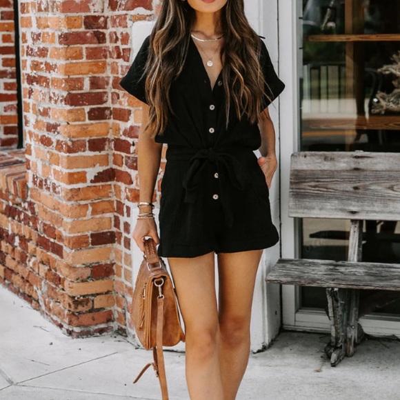 JAZZY COTTON POCKETED BUTTON DOWN ROMPER - Picture 2 of 7